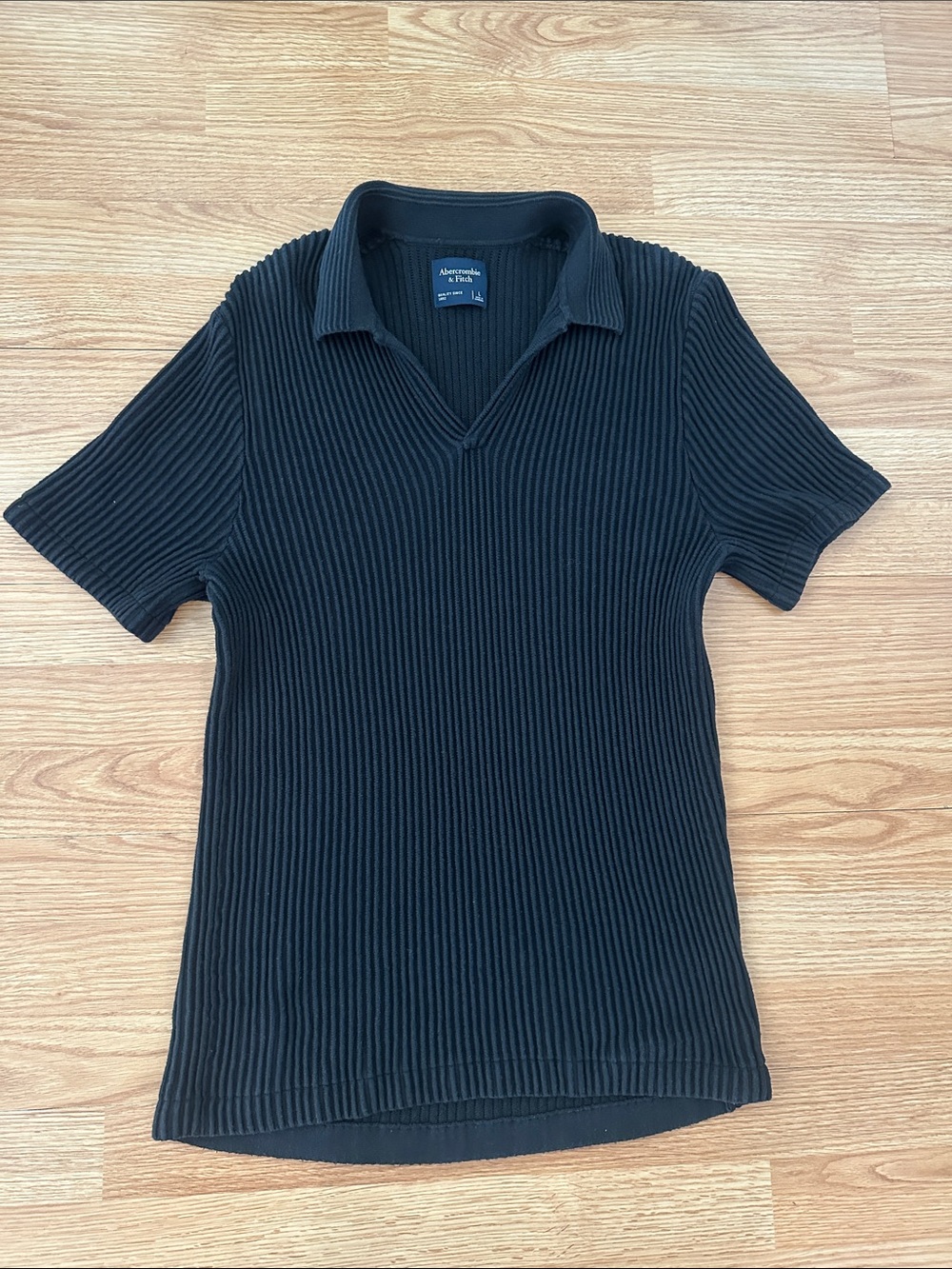 Abercrombie & Fitch Black Rib Sweater Short Sleeve Polo Johnny Collar Size Large